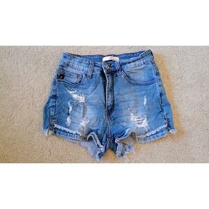 KanCan Womens Distressed Denim Shorts Light Wash High Rise KC11143M Size 26